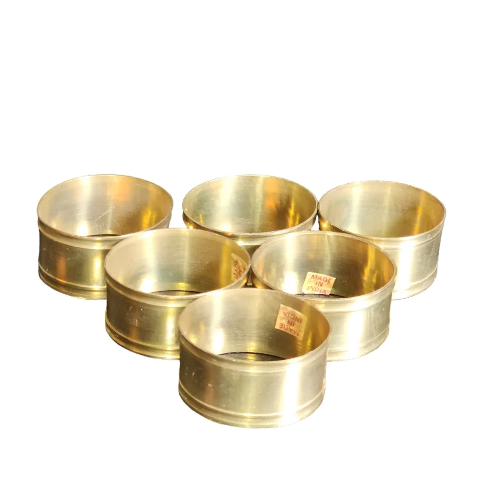 Vintage Made In India Set of‎ 6 Solid Brass Oval Napkin Rings 2